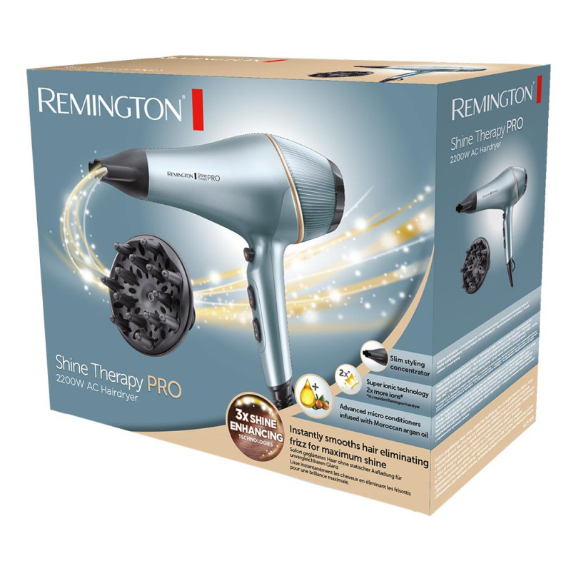 Сешоар Remington AC9300 Shine Therapy Pro, 2200W, Йонизация, AC мотор, Cool Shot, Син