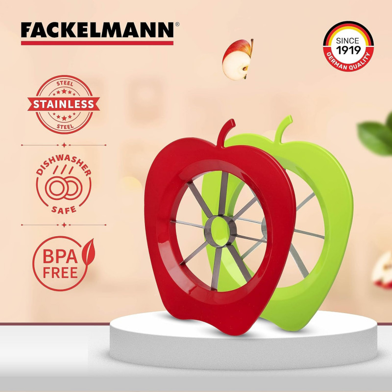 Нож за разрязване на ябълки и круши Fackelmann 42015, 2 бр, Неръждаема стомана, Пластмаса, Зелен/червен