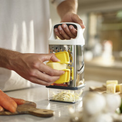 Ренде с контейнер Joseph Joseph Multi-Grip 20225, Мерителна скала, Предпазител за пръсти, Неплъзгаща се основа, Бял/инокс