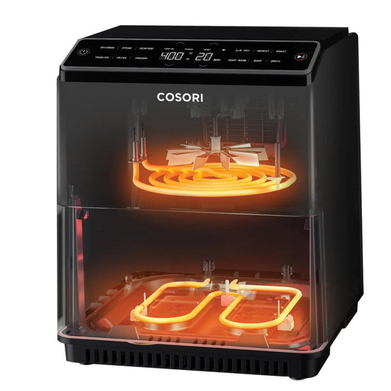 Фритюрник с горещ въздух Cosori Dual Blaze CAF-P681S, 1700 W, 6.4 л, 12 програми, 360 ThermoIQ, Двойни нагреватели, Черен