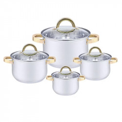 Комплект тенджери HausRoland HR-133-1, 4 бр, Капак, Индукция, Инокс