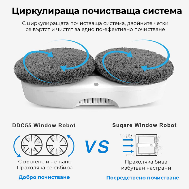 Робот за миене на прозорци HUTT DDC5, 120W, 3800Pa, AI сензори, Вграден UPS, Интелигентен алгоритъм, Черен