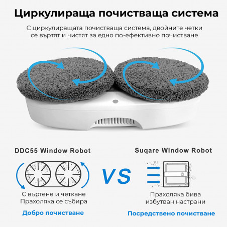 Робот за миене на прозорци HUTT DDC5, 120W, 3800Pa, AI сензори, Вграден UPS, Интелигентен алгоритъм, Черен