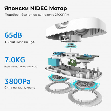 Робот за миене на прозорци HUTT DDC5, 120W, 3800Pa, AI сензори, Вграден UPS, Интелигентен алгоритъм, Черен