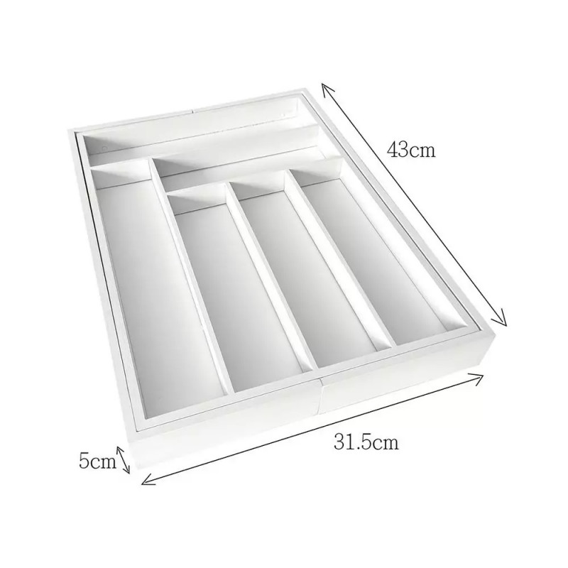 Бамбуков органайзер за прибори Kinghoff KH 1748, Разширяем, Бял