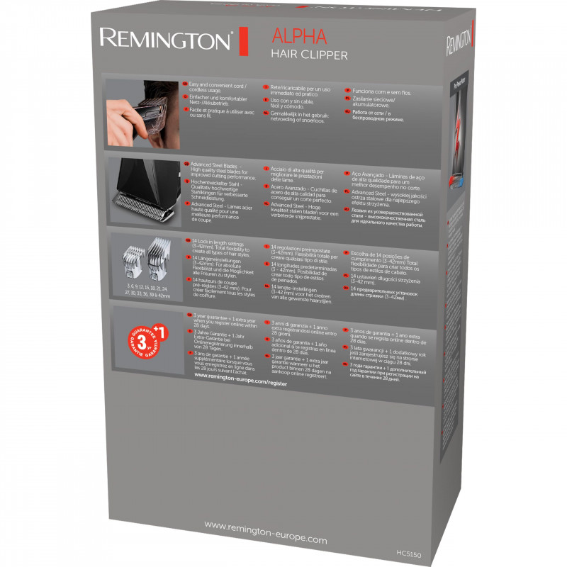 Машинка за подстригване Remington Alpha HC5150, Безжична , 2 гребена от 1 до 42 мм, Черен