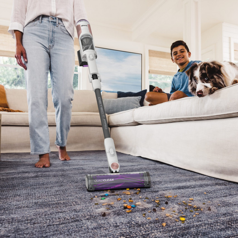 Вертикална прахосмукачка Shark IW1611EU, 240W, 0.4 л, 60 минути автономия, Разпознаване на ръбове и замърсявания, QuadClean, Антиалергеннa, LED, Бял