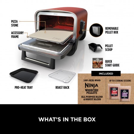 Електрическа фурна Ninja Woodfire OO101EU, 2400W, 8 програми, Таймер, LED дисплей, Автоматично изключване, Червен/Черен