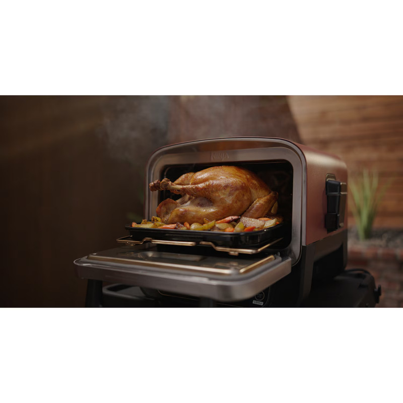 Електрическа фурна Ninja Woodfire OO101EU, 2400W, 8 програми, Таймер, LED дисплей, Автоматично изключване, Червен/Черен