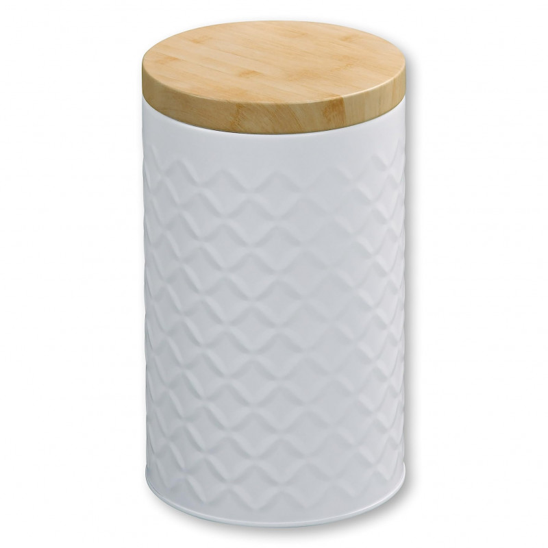 Кутия за съхранение Kesper 38245, 1.7 л, 11х18.5 см, Метален корпус, Бамбуков капак, Бял