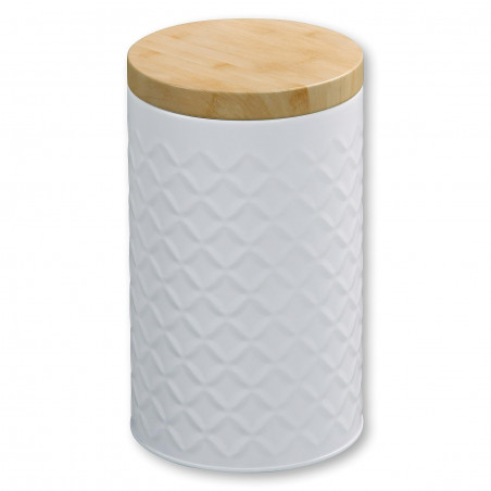 Кутия за съхранение Kesper 38245, 1.7 л, 11х18.5 см, Метален корпус, Бамбуков капак, Бял