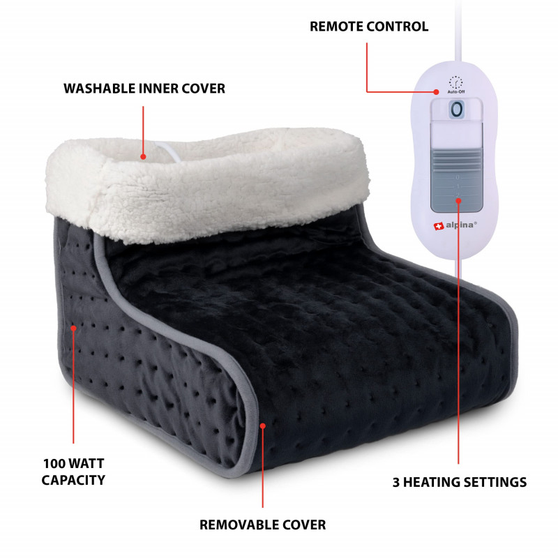Електрически нагревател за крака Alpina FW-001, 100W, 3 степени, Дистанционно управление, Автоматично изключване, Тъмносив