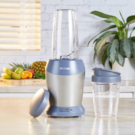 Нутри блендер Petra NutriMax, 6 ножа, 1000W, Купа 1 л, Без BPA, Сив/син