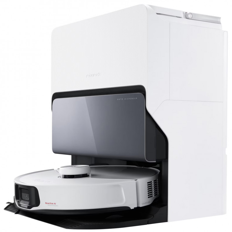 Прахосмукачка робот Roborock S8 MaxV Ultra S8MVU02-00, 69 W, 10000 Pa, Lidar, Wi-Fi, Гласови команди, 5200 mAh, 3D картографиране, Автономия до 180 мин, Бял