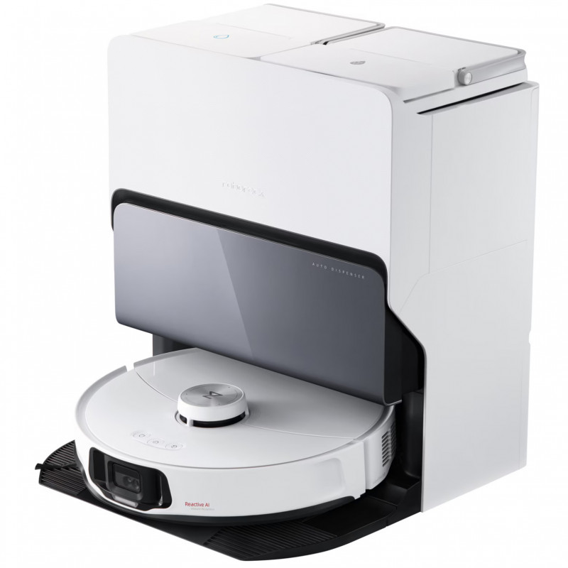 Прахосмукачка робот Roborock S8 MaxV Ultra S8MVU02-00, 69 W, 10000 Pa, Lidar, Wi-Fi, Гласови команди, 5200 mAh, 3D картографиране, Автономия до 180 мин, Бял