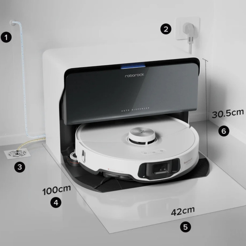 Прахосмукачка робот Roborock S8 MaxV Ultra S8MVU02-00, 69 W, 10000 Pa, Lidar, Wi-Fi, Гласови команди, 5200 mAh, 3D картографиране, Автономия до 180 мин, Бял