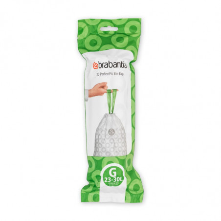 Торба за кош Brabantia 647038, Размер G, 23-30 л, 20 бр, Бял