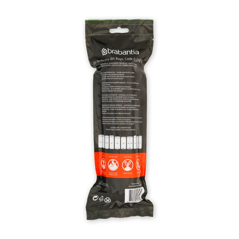 Торба за кош Brabantia 647038, Размер G, 23-30 л, 20 бр, Бял