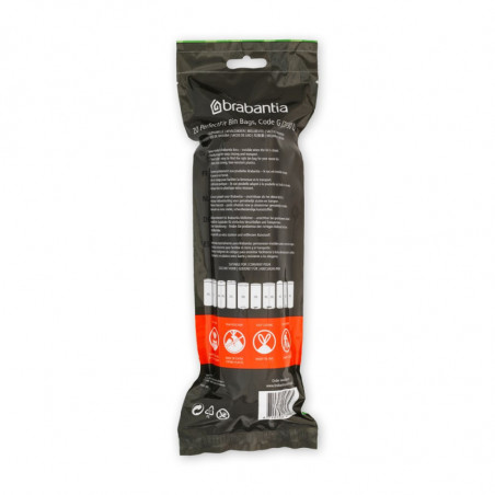 Торба за кош Brabantia 647038, Размер G, 23-30 л, 20 бр, Бял