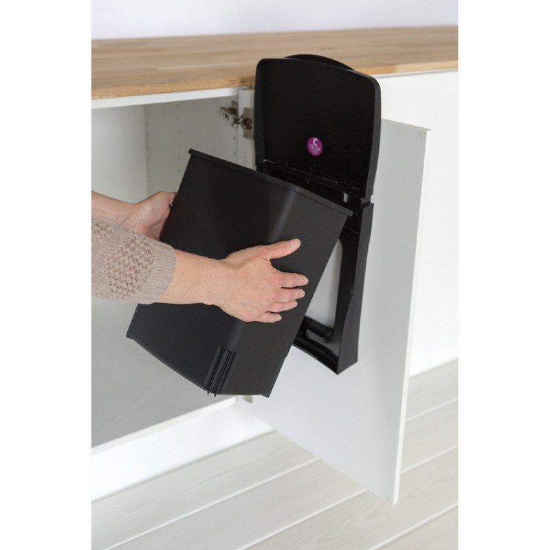 Кош за боклук за вграждане Brabantia Built-In 647043, 10 л, Широк отвор, Лесно почистване, Черен