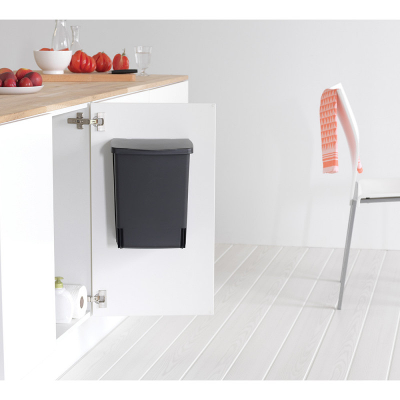 Кош за боклук за вграждане Brabantia Built-In 647043, 10 л, Широк отвор, Лесно почистване, Черен