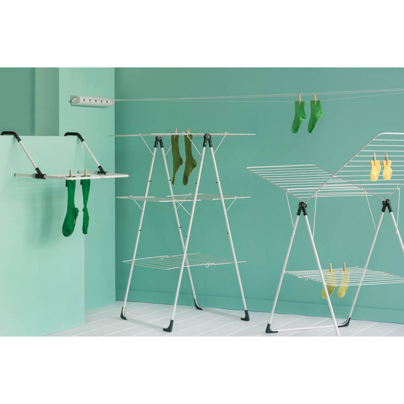 Сушилник за дрехи Brabantia 90300182, Т-образен, 20 м, Устойчив на корозия, Регулируеми крила, Решетка за сушене, Бял