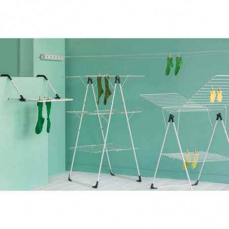 Сушилник за дрехи Brabantia 90300182, Т-образен, 20 м, Устойчив на корозия, Регулируеми крила, Решетка за сушене, Бял