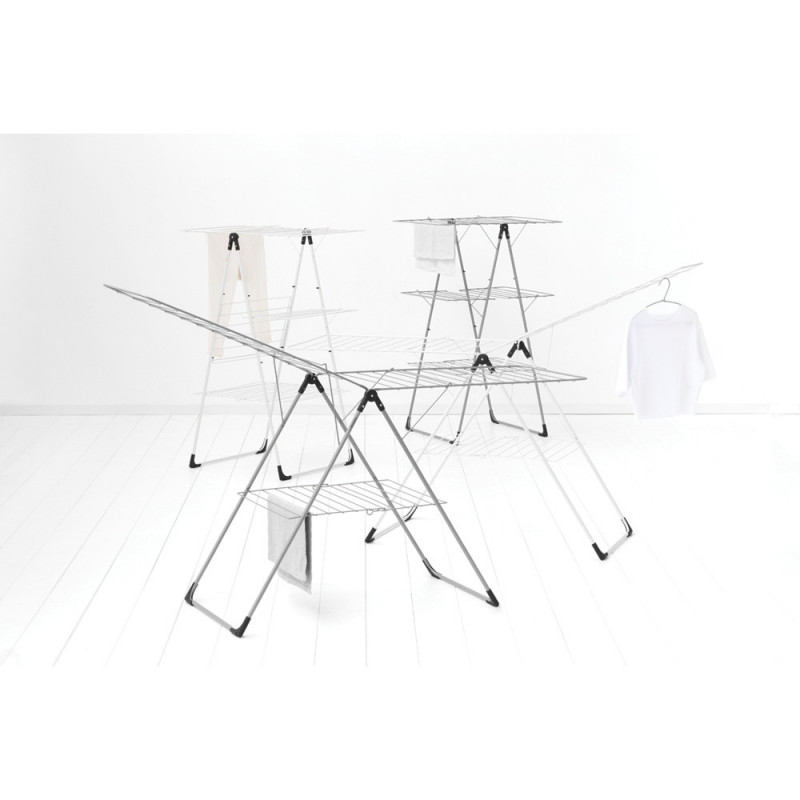 Сушилник за дрехи Brabantia 90300182, Т-образен, 20 м, Устойчив на корозия, Регулируеми крила, Решетка за сушене, Бял