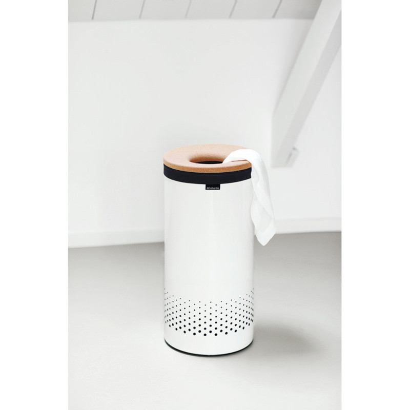 Кош за пране Brabantia 90300239, 35 л, Корков капак, Пълнене без отваряне, Вентилационни отвори, Бял