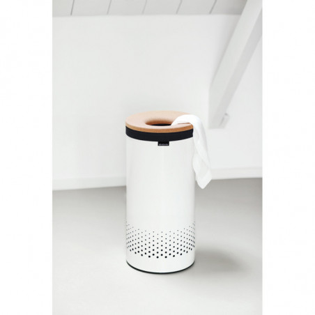 Кош за пране Brabantia 90300239, 35 л, Корков капак, Пълнене без отваряне, Вентилационни отвори, Бял