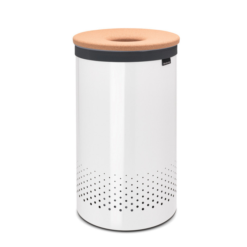 Кош за пране Brabantia 90300241, 60 л, Корков капак, Пълнене без отваряне, Вентилационни отвори, Бял