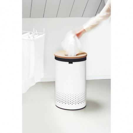 Кош за пране Brabantia 90300241, 60 л, Корков капак, Пълнене без отваряне, Вентилационни отвори, Бял