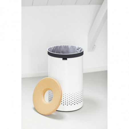 Кош за пране Brabantia 90300241, 60 л, Корков капак, Пълнене без отваряне, Вентилационни отвори, Бял