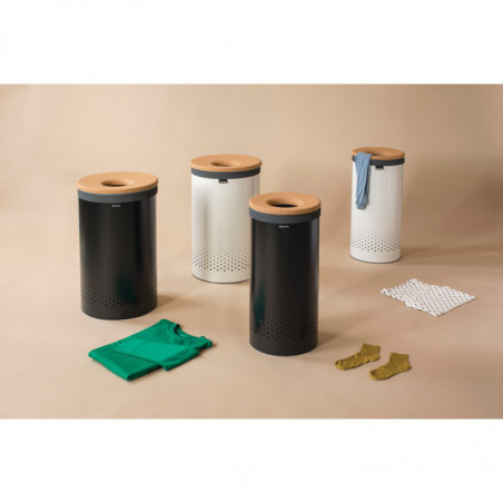 Кош за пране Brabantia 90300241, 60 л, Корков капак, Пълнене без отваряне, Вентилационни отвори, Бял