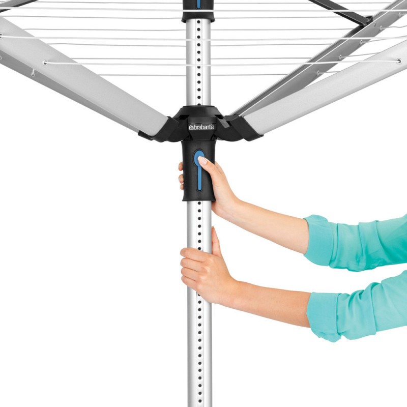 Външен простор Brabantia Lift-O-Matic Advance 90300254, 50 м, Регулируема височина, Метален шиш за вкопаване, Калъф, Торба с щипки, Резистентен на корозия, Инокс