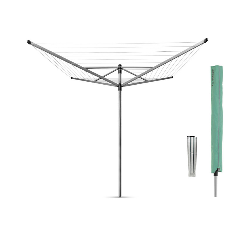 Външен простор Brabantia Lift-O-Matic 90300268, 50 м, Регулируема височина, Метален шиш за вкопаване, Калъф, Резистентен на корозия, Инокс