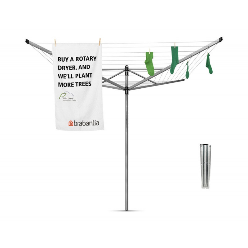 Външен простор Brabantia Lift-O-Matic 90300269, 60 м, Регулируема височина, Метален шиш за вкопаване, Резистентен на корозия, Инокс