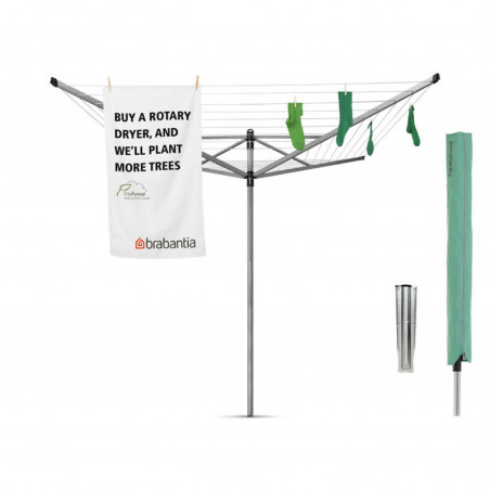 Външен простор Brabantia Lift-O-Matic 90300270, 60 м, Регулируема височина, Метален шиш за вкопаване, Калъф, Резистентен на корозия, Инокс