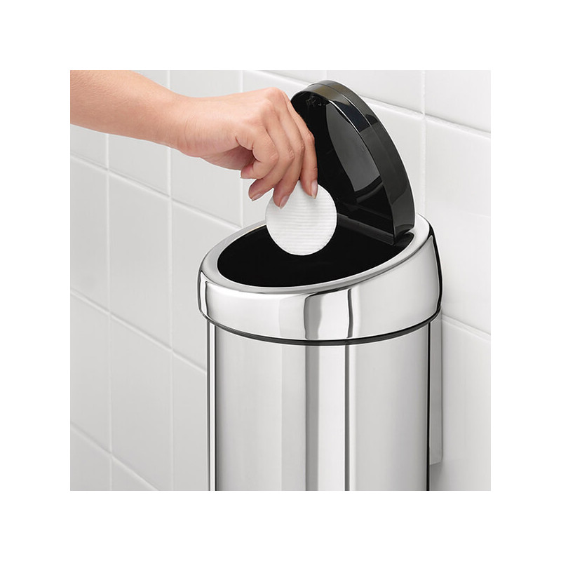 Кош за боклук Brabantia Touch Bin 647210, 3 л, Плавно и безшумно отваряне, Стенен монтаж, Брилянтен инокс