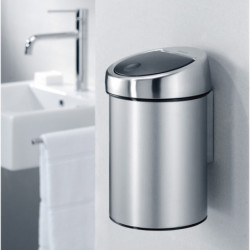 Кош за боклук Brabantia Touch Bin 647210, 3 л, Плавно и безшумно отваряне, Стенен монтаж, Брилянтен инокс