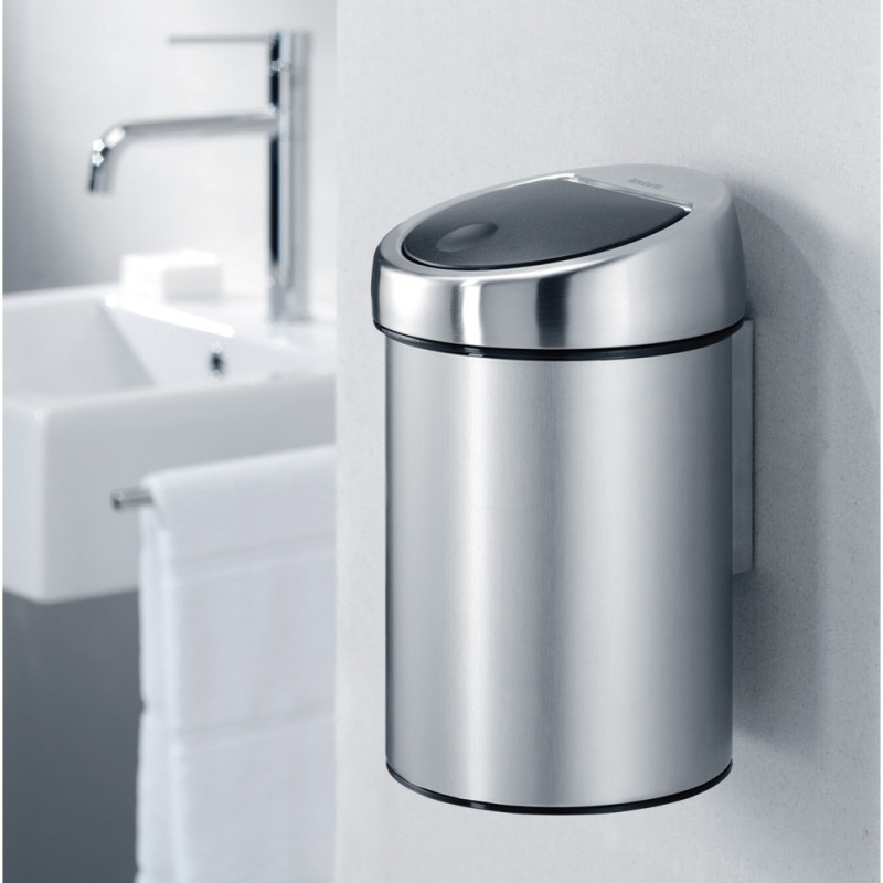 Кош за боклук Brabantia Touch Bin 647210, 3 л, Плавно и безшумно отваряне, Стенен монтаж, Брилянтен инокс
