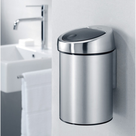 Кош за боклук Brabantia Touch Bin 647210, 3 л, Плавно и безшумно отваряне, Стенен монтаж, Брилянтен инокс