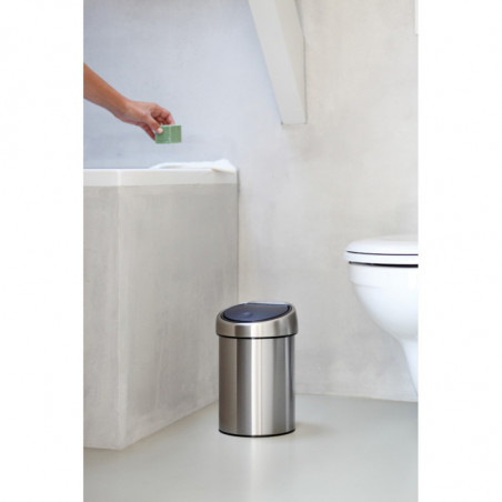 Кош за боклук Brabantia Touch Bin 647217, 3 л, Плавно и безшумно отваряне, Стенен монтаж, Устойчив на пръстови отпечатъци, Инокс