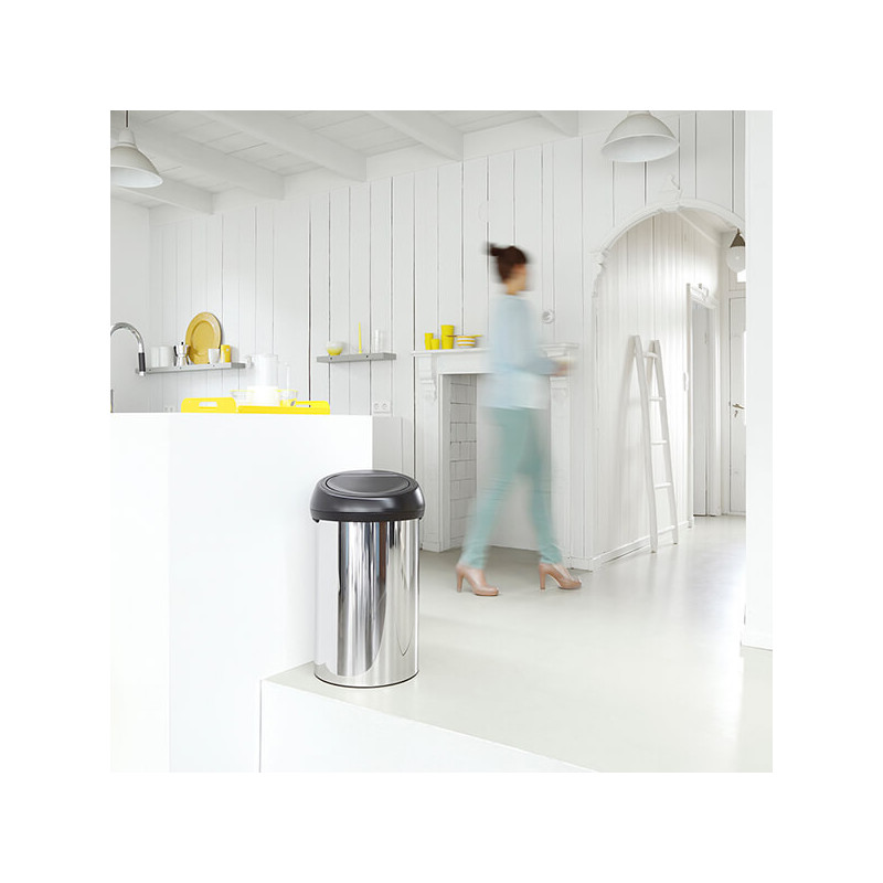Кош за боклук BrabantiaTouch Bin 647253, 60 л, Плавно и безшумно отваряне, Инокс/черен