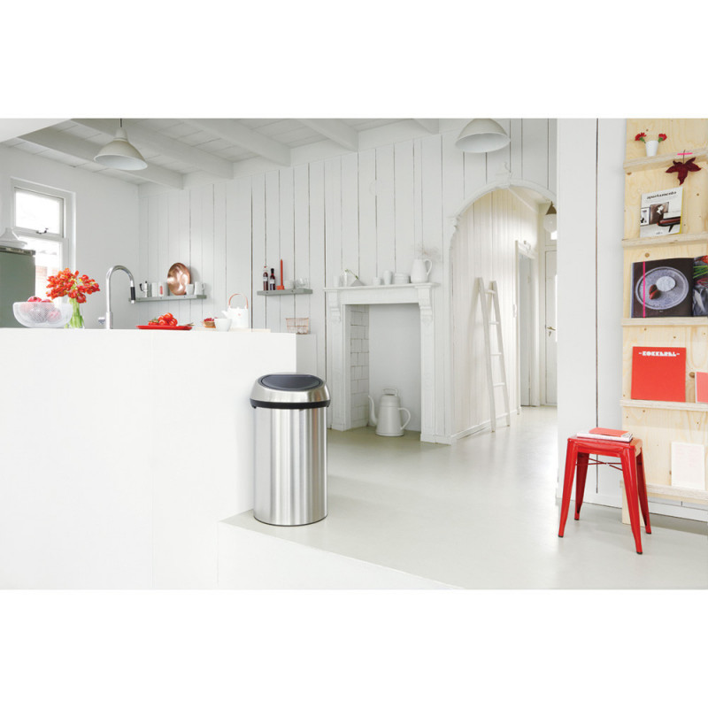 Кош за боклук Brabantia Touch Bin 647255, 60 л, Плавно и безшумно отваряне, Устойчив на пръстови отпечатъци, Инокс/мат
