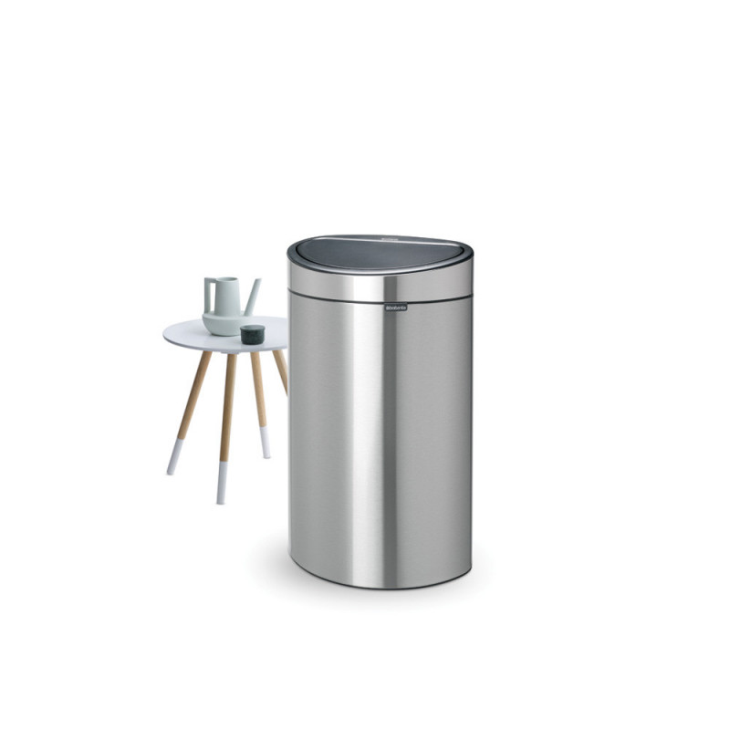 Кош за боклук Brabantia Touch Bin New 649734, 40 л, Безшумно и плавно затваряне, Плосък гръб, Устойчив на пръстови отпечатъци, Инокс/мат