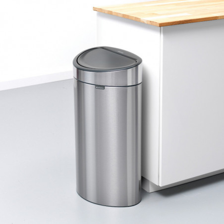 Кош за боклук Brabantia Touch Bin New 649734, 40 л, Безшумно и плавно затваряне, Плосък гръб, Устойчив на пръстови отпечатъци, Инокс/мат