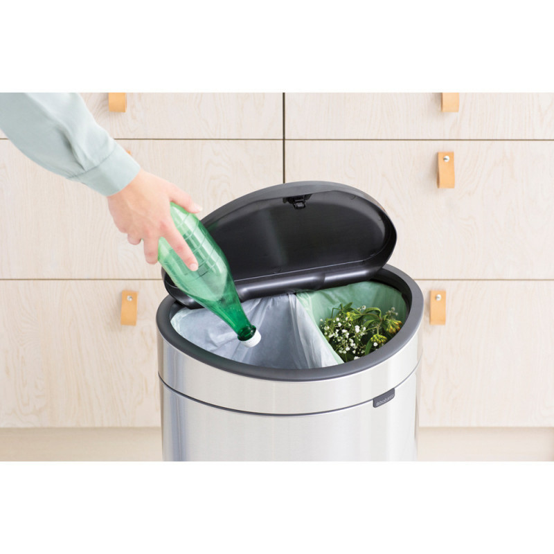 Кош за боклук Brabantia Touch Bin New Recycle 650527, 23+10 л, Безшумно и плавно затваряне, Плосък гръб, Устойчив на пръстови отпечатъци, Инокс/Мат