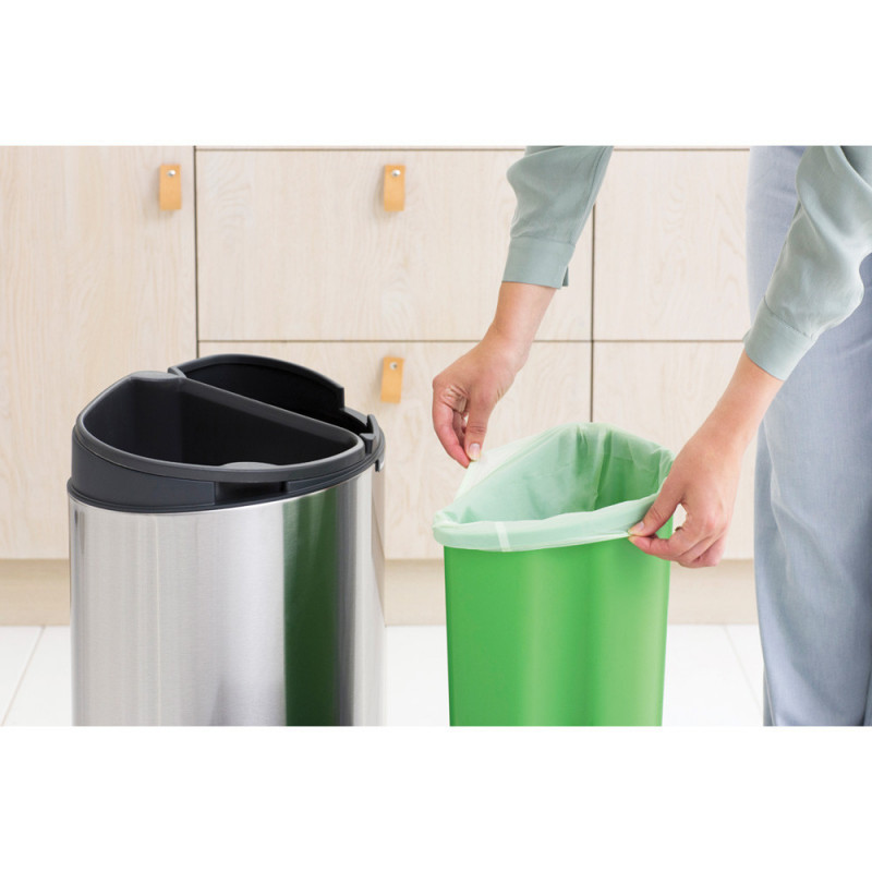 Кош за боклук Brabantia Touch Bin New Recycle 650527, 23+10 л, Безшумно и плавно затваряне, Плосък гръб, Устойчив на пръстови отпечатъци, Инокс/Мат