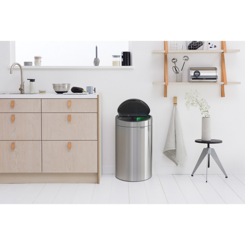 Кош за боклук Brabantia Touch Bin New Recycle 650527, 23+10 л, Безшумно и плавно затваряне, Плосък гръб, Устойчив на пръстови отпечатъци, Инокс/Мат